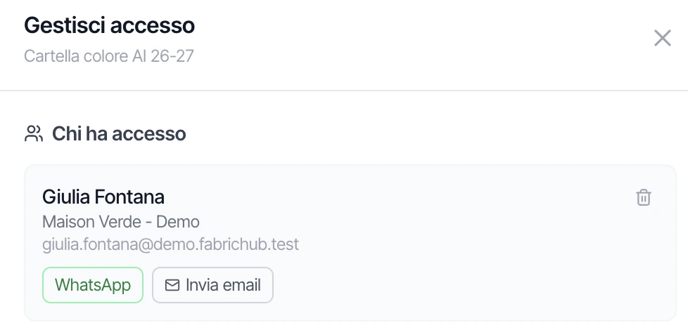 Gestione degli accessi a una cartella colore, con invio via email o WhatsApp